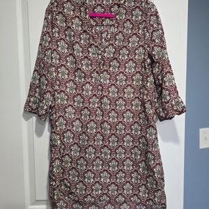 Elegant Patterned Women's Dress Or Long Shirt Tea N Rose